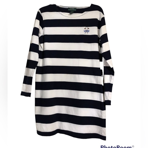 Lauren Ralph Lauren long sleeve striped cotton knit dress size S - Picture 1 of 8